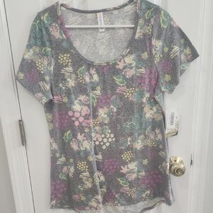 LuLaRoe Gray Floral Short Sleeve Top